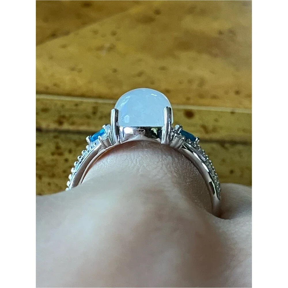 Rainbow Moonstone Blue Apatite Sterling Silver Ring Size 7.75
